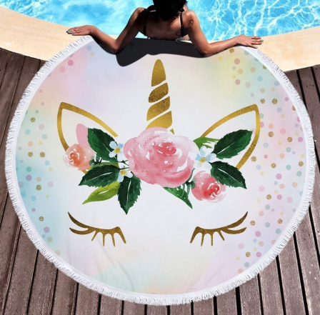 Cartoon Unicorn 150cm Round Beach Towel