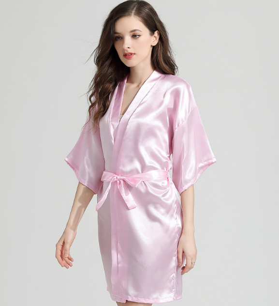 New Silk Kimono Robe Bathrobe Women Silk Bridesmaid Robes Sexy Navy Blue Robes Satin Robe Ladies Dre