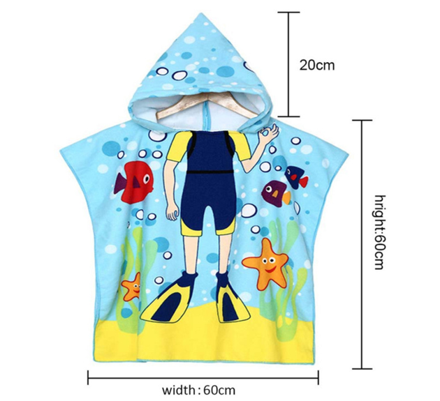 New Children Cute Cartoon Hooded Cloak Beach Towel Animal Printed Microfiber Baby Boys Girls Kids Sw