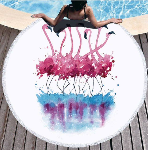 Printed Tropical Leaves Flower Flamingo Round