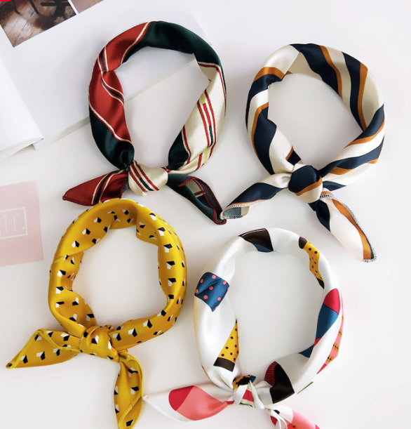 2019 Square Scarf Hair Tie Band Women Elegant Small Vintage Skinny scarf Retro Head Neck Silk Scarf,