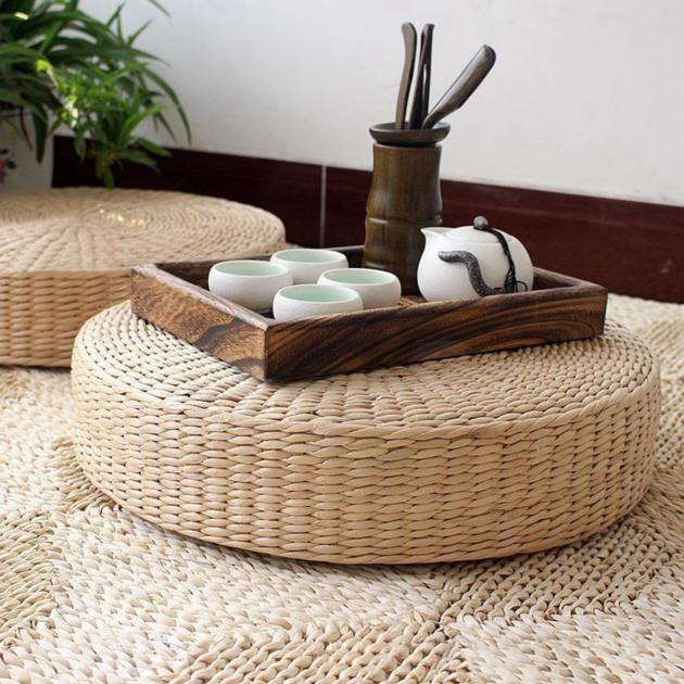 40cm Tatami Cushion Round Straw Weave