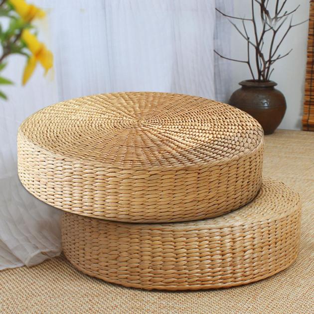 40cm Tatami Cushion Round Straw Weave