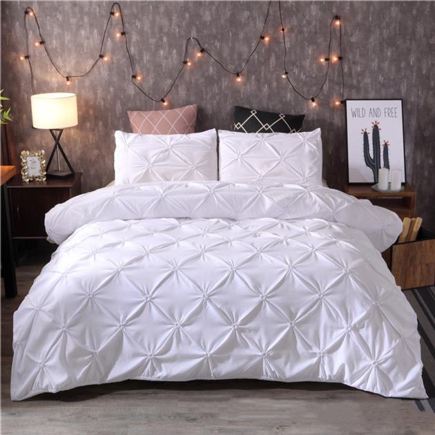 Luxury White Duvet Cover Set Pinch Pleat 2/3pcs Twin/Queen/King Size Bedclothes Bedding Sets
