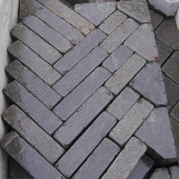 Tumbled black basalt stone bricks for patio projects