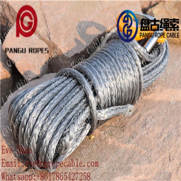 8mm x 30 meters gray color pangu synthetic winch rope with hook & hawse fairlead