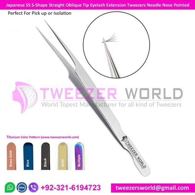  S-Shape Straight Oblique Tip Eyelash Extension Tweezers Needle Nose