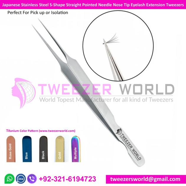Japanese Stainless Steel S-Shape Tweezers Straight Pointed Needle Nose Tip