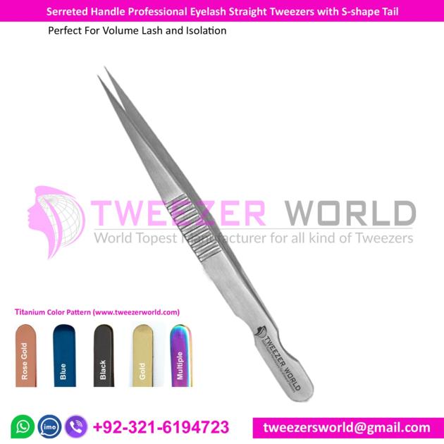 Diamond Grip Handle Eyelash Tweezers Straight Tip 12cm Length
