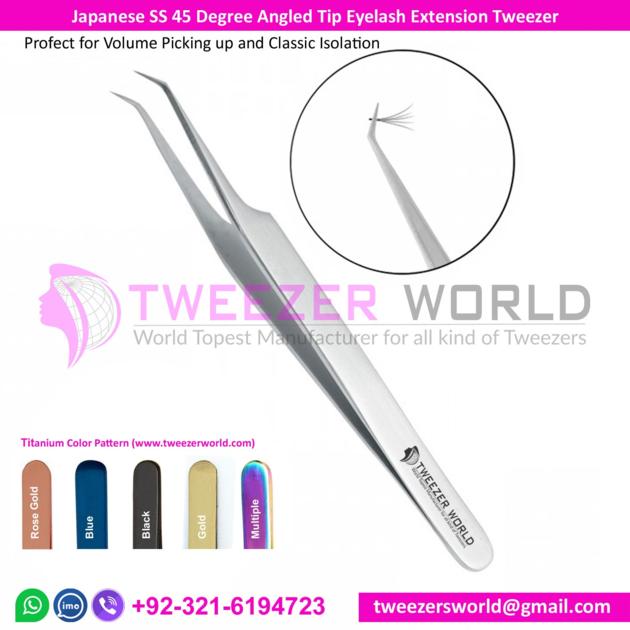  Serrated Handle Professional Eyelash Straight Tweezers with S shape Tail