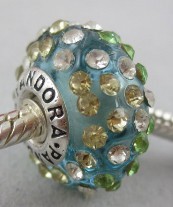 Sterling Silver Cored Lampwork Glass Bead with crystal fits Pandora