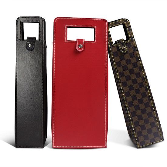 Wholesale single wine bottle bag 100% handmade reusable pvc leather bottle tote wine bag
