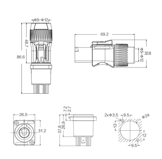 Rj45 Female Male Plug In Ethernet