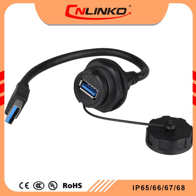 Cnlinko hot selling usb 3.0 panel mount double rubber coating ip67 waterproof connector 