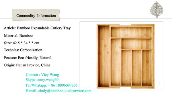 Hot Sale Bamboo Material Expandable Cutlery Tray