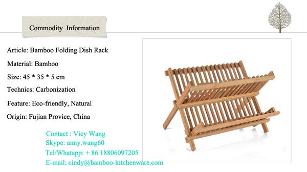 Two Layers Folding Bamboo Material Dish Rack