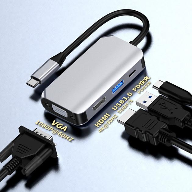 Type C to HDMI+VGA+PD+USB3.0 USB C Hub
