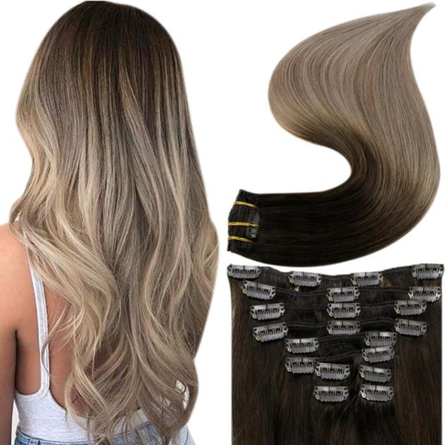 Full Shine Clip in Extensions 100% Remy Human Hair Balayage (#2/6/18)