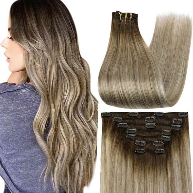 Full Shine Clip in Extensions 100% Remy Human Hair 7 Pieces Dark Brown (#4)