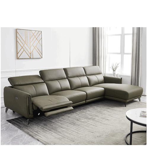 Italian Minimalist Three-Seat Chaise Longue Leather Sofa Side Carrying Usb Electric Button L-Shaped 