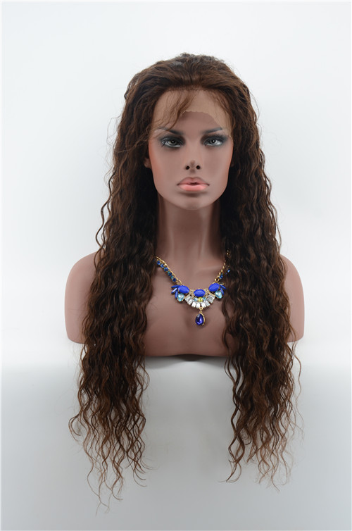 Unprocessed Brown #2 Color Loose Curly Wave Virgin Human Hair Lace Wig For women