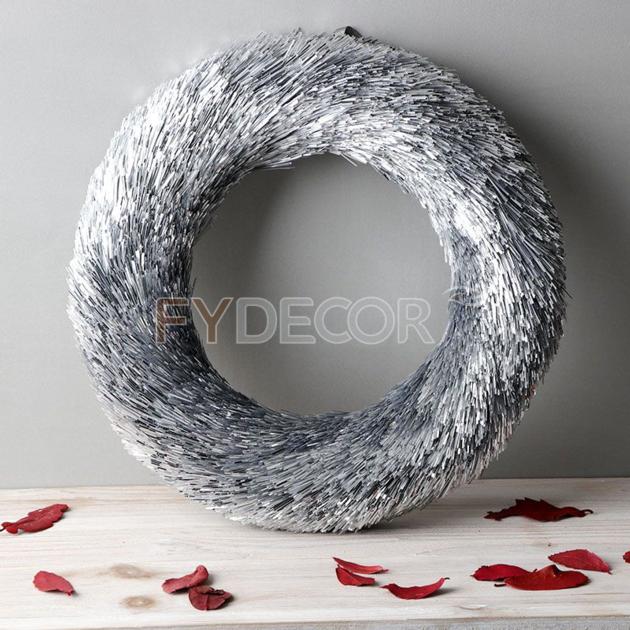 Christmas Wreath Glitter Handicraft Hanging Silver Door Wreath