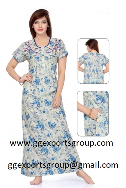 100% cotton full lenght short sleeve Night Gown