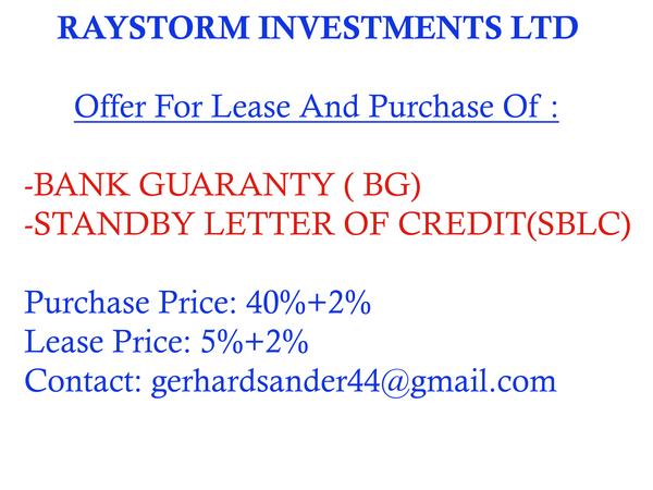 Offering BG/SBLC for lease or purchase