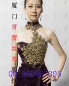 Embroidered satin halter dress cocktail evening ball bridesmaid prom gown 