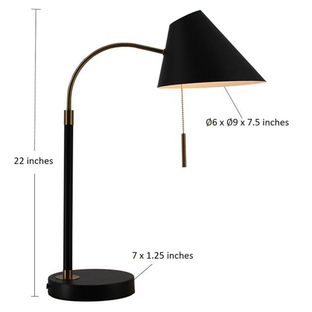 LED Light Industrial Black Metal Table Lamp with Adjustable Head,Desk Lamp with USB Charging Port