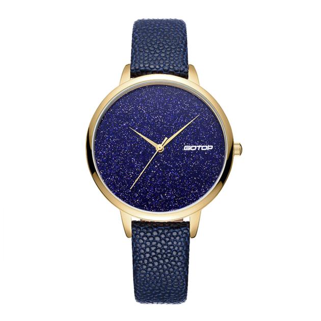 BLUE AND GOLD WOMEN'S WATCH WITH LEATHER STRAP MANUFACTURER