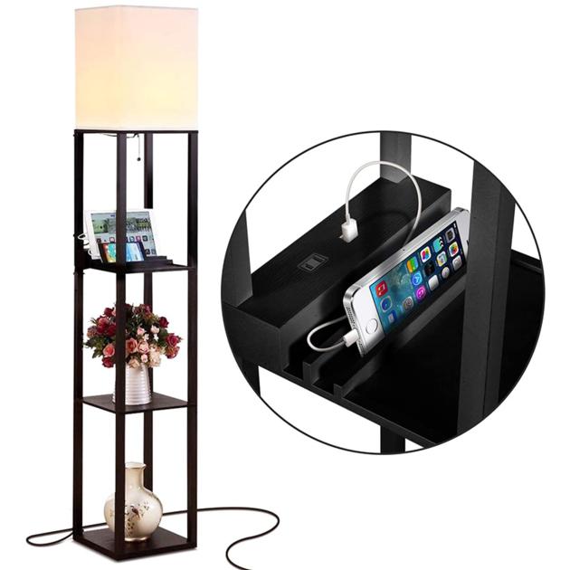 LED Light with USB Charging Ports and Electric Outlet,Tower Nightstand Floor Lamp for Bedroom