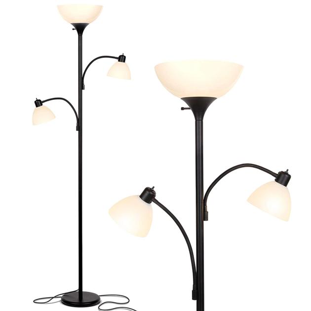 Torchiere Floor Lamp with 2 Reading Lights,Dimmable LED Light with Adjustable Lamp Head