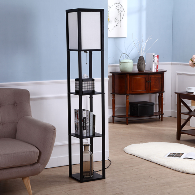 shelf floor lamp,wooden floor lamp with shelf