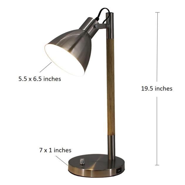 USB Table Lamp,LED Light Wood Finish Metal Desk Lamp,Adjustable Lampshade,Eye-Caring Reading Lamp