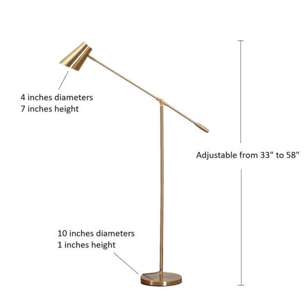 Arc Metal Floor Lamp Height Adjustable,Antique Brass Finish,Touch Dimmable Switch,LED Light