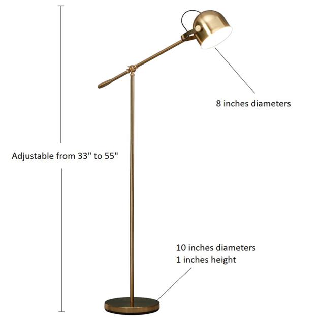 LED Light Adjustable Arm Task LED Metal Floor Lamp,Brass Gold Finish,Height Adjustable