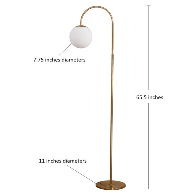 LED Light Metal Floor Lamp,Classic Design Frosted White Globe Glass Shade Standing Downlight Light