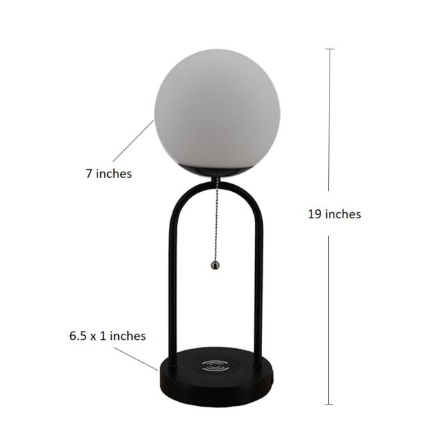 Dimmable LED Desk Lamp,Glass Globe Metal Table Lamp,Wireless Charging&USB Charging Ports