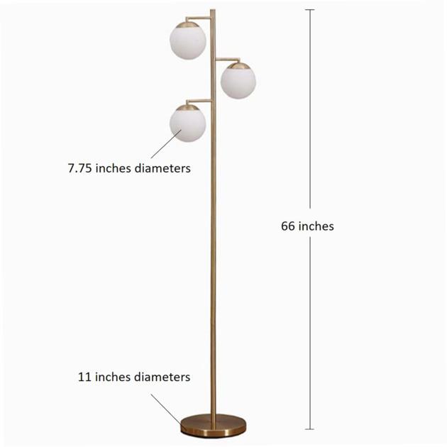 Frosted Glass Globe Floor Lamp,3 Heads Track Tree LED Floor Light,3 Way Dimmable LED Lamp