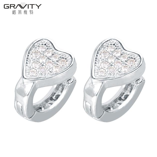 Simple fashion korean small heart shape women's square cz cubic zirconia funky silver hoop earring 