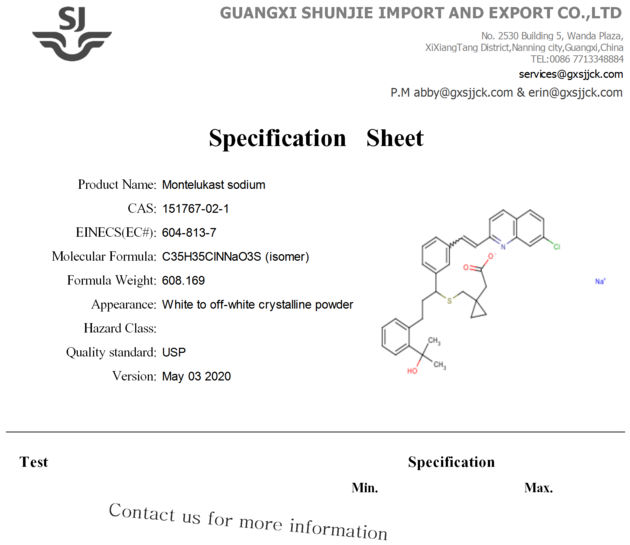 High purity Montelukast sodium powder cas no. 151767-02-1 MF.C35H35ClNNaO3S