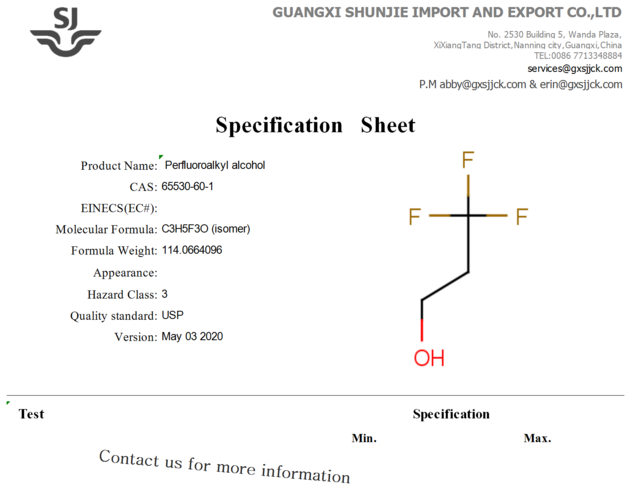 Perfluoroalkyl Alcohol, CAS No: 65530-60-1 C3h5f3o