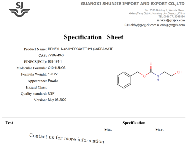 Hihg Quality 99% Pharm intermediate 2-(Carbobenzoxyamino)-1-ethanol CAS NO 77987-49-6