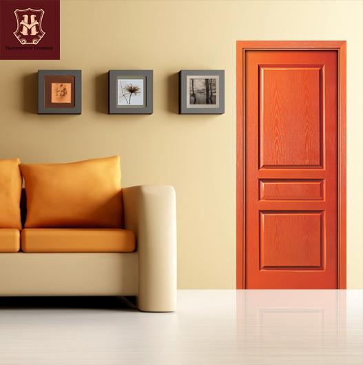 Orange Color Lovely Simple Bedroom Door Designs with HDF textured board