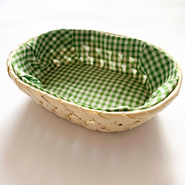 Wicker Palm Leaf Woven Basket lined with Checkered Fabric Made in Vietnam HP - B066