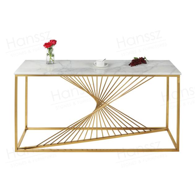 Golden metal frame white marble top coffee table