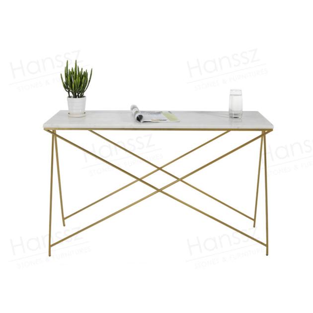 Golden metal frame white marble top rectangular coffee table