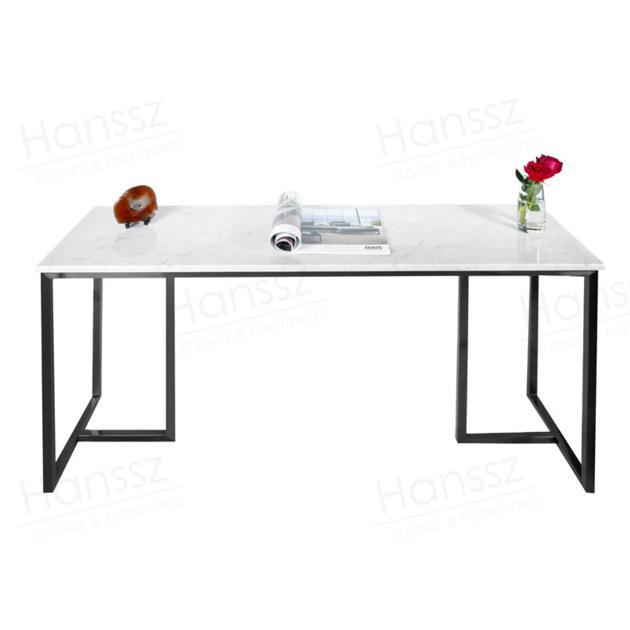Black coated metal frame white marble top rectangular coffee table   