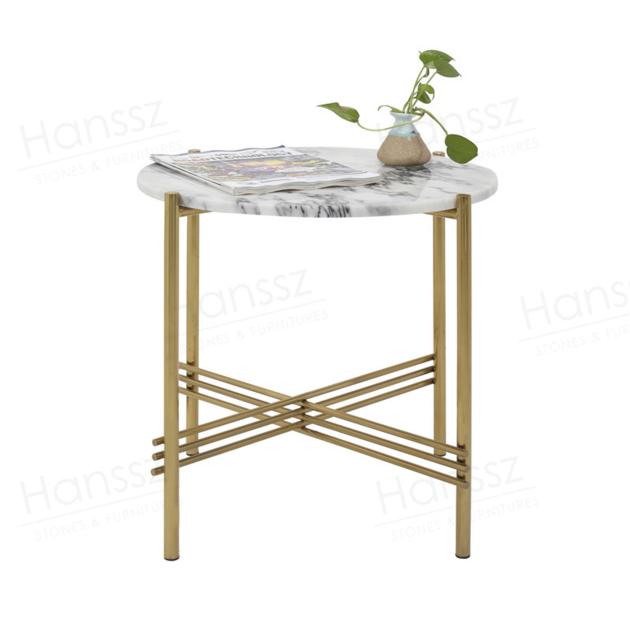 Golden metal frame white marble top round coffee table